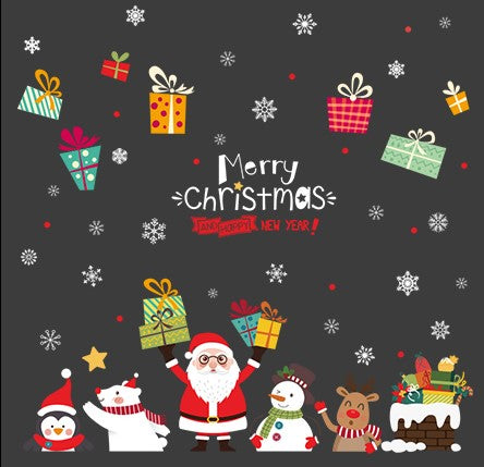 Christmas decorations stickers cartoon Santa Claus Christmas tree window stickers door stickers store store holiday dress