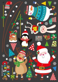 Christmas decorations stickers cartoon Santa Claus Christmas tree window stickers door stickers store store holiday dress