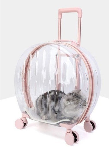 Transparent cat trolley case cat bag pet dog go out portable travel breathable bubble box portable large capacity