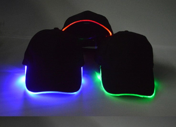 ins electric syllable luminous cap jumping disc equipment LED light fiber optic baseball cap