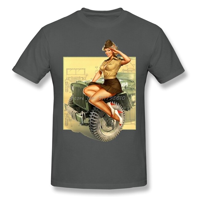 Pin-up Willys MB Jeeps Vintage Casual T Shirt Hot Sale Band Of Brothers TShirt Anime Men Tee Streetwear Harajuku