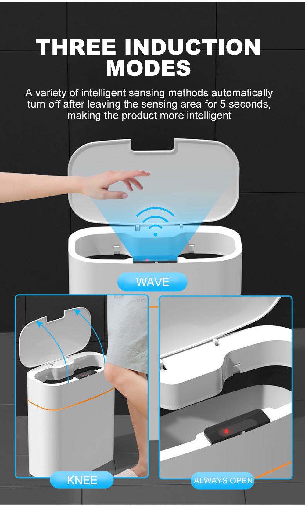 Automatic Intelligent Smart Trash Can Sensor Kitchen Trash Bin with Lid Household Bedroom Bathroom Narrow Gap Waste Garbage Bin