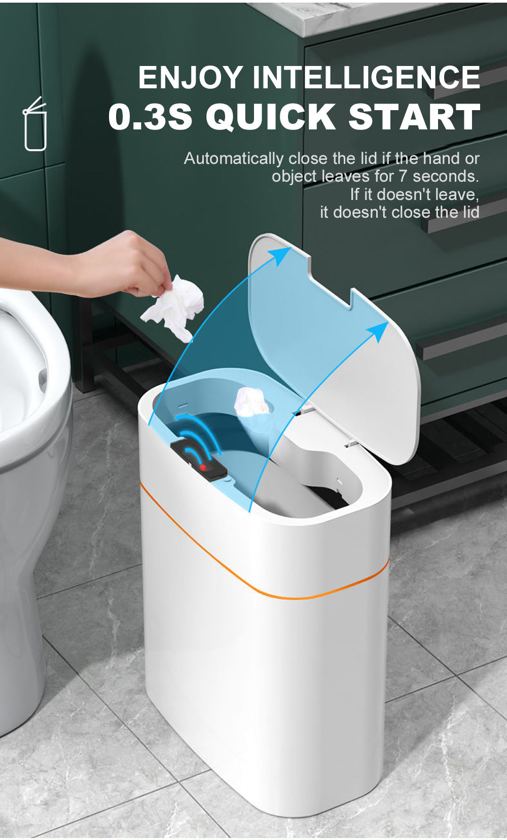 Automatic Intelligent Smart Trash Can Sensor Kitchen Trash Bin with Lid Household Bedroom Bathroom Narrow Gap Waste Garbage Bin